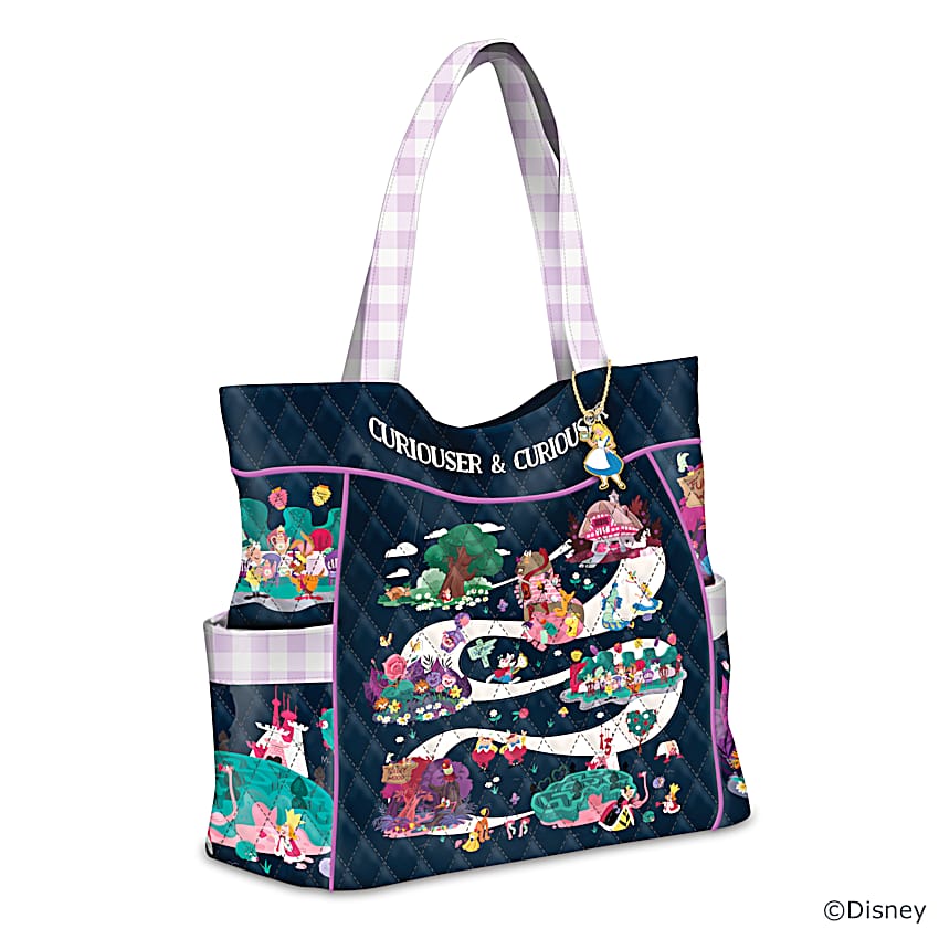 Quilted Tote Bag With Purple Gingham Print Handles And Adorned