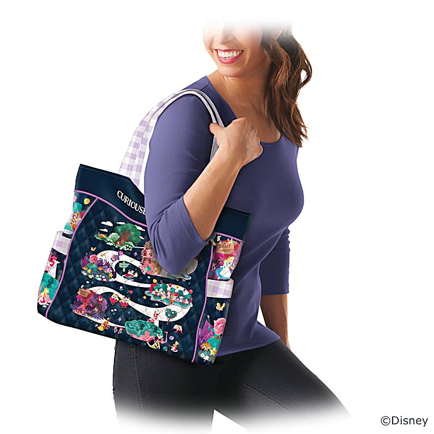 Quilted Tote Bag With Purple Gingham Print Handles And Adorned