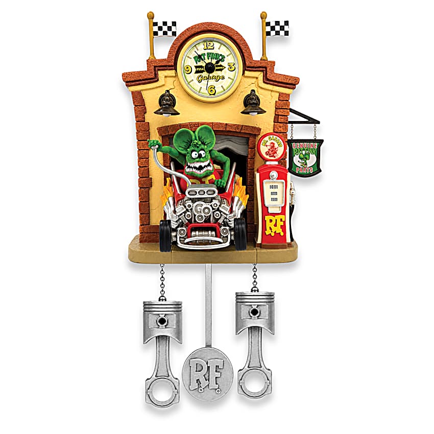 【超希少】【美品】ラットフィンク Rat Fink木製彫刻 時計 木彫り 壁掛け Ed Big Daddy Roth Hand-Painted Rat Fink Garage Wall Clock With RF