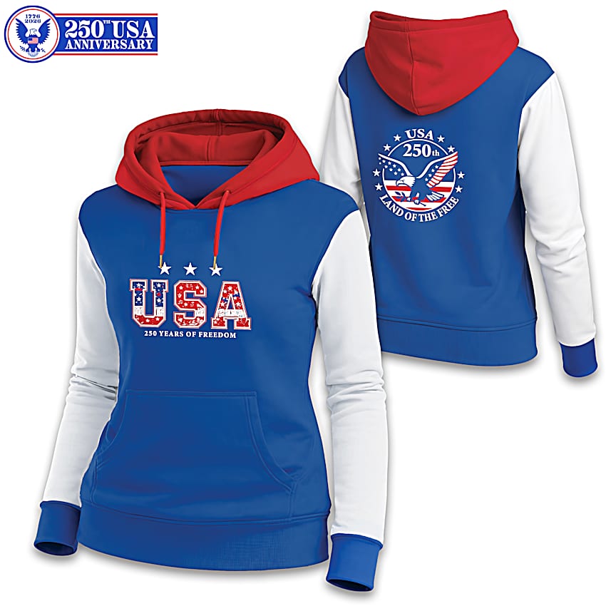 極美品⭐︎DeuxiemeClasse×AMERICANA HOODIEGOWN Red, White And Blue Pullover Hoodie Adorned With Patriotic Art
