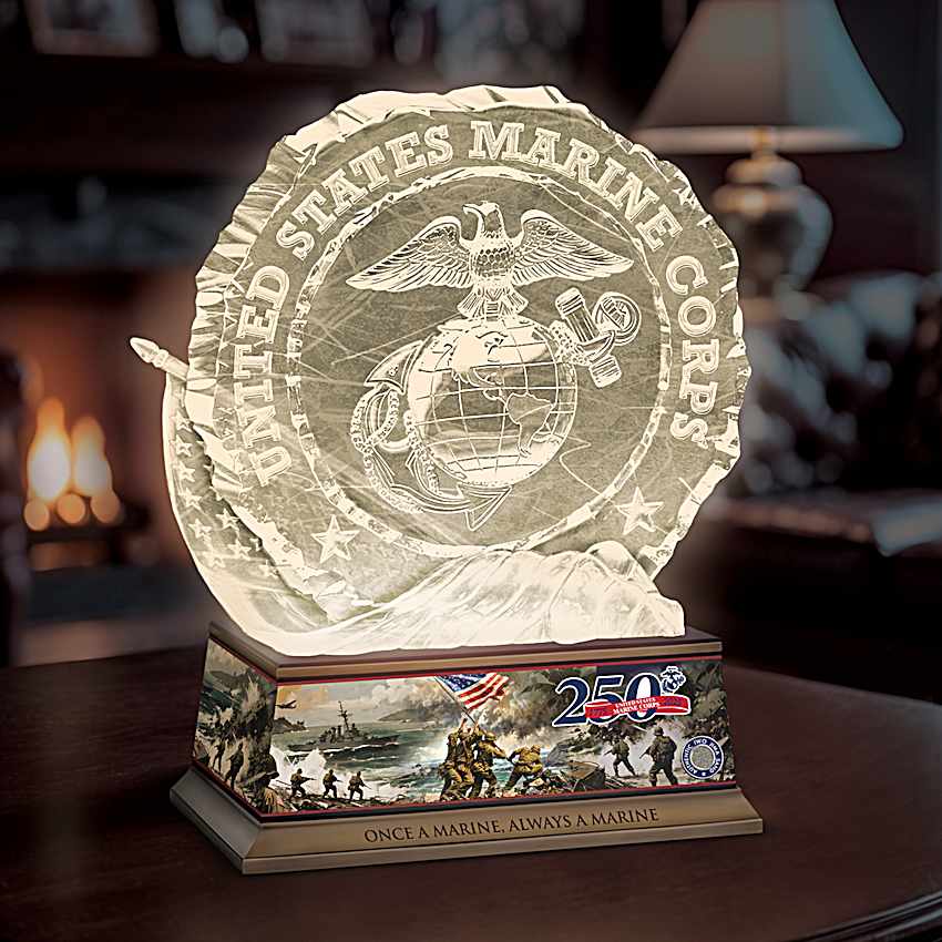 Illuminated U.S. Marine Corps Ice Carving-Inspired Sculpture In