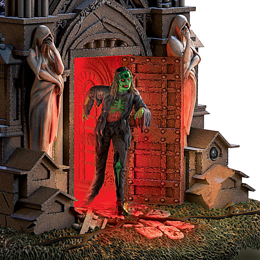 Illuminated Motion-Activated Haunted Crypt Sculpture Featuring A