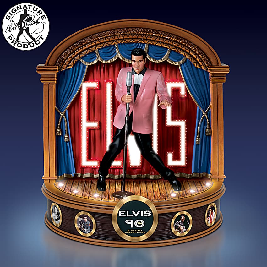 Illuminated Hand-Painted Sculpture Depicting Elvis Performing On