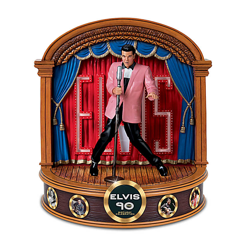 Illuminated Hand-Painted Sculpture Depicting Elvis Performing On