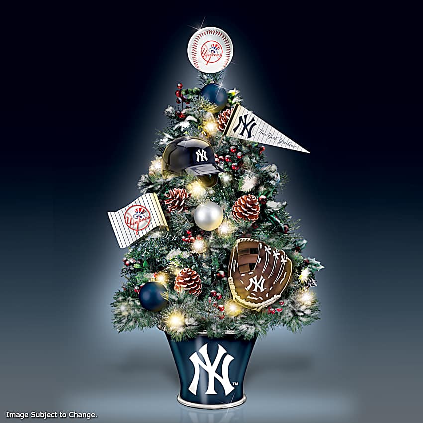 New York Yankees Illuminated MLB Tabletop Christmas Tree Adorned
