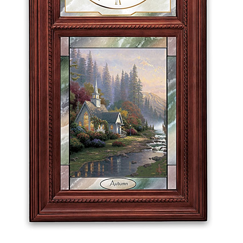 Thomas Kinkade Wall Clock With Stained Glass Art - Time For All