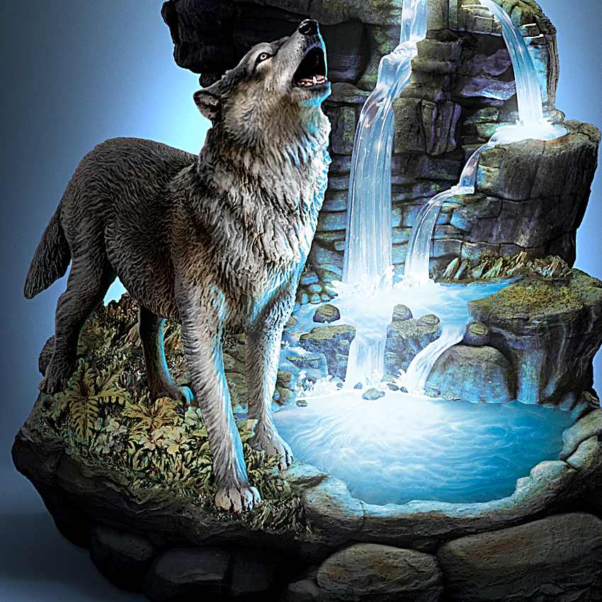 Cascading Waters Illuminated Wolf Sculpture Collection Inspired By