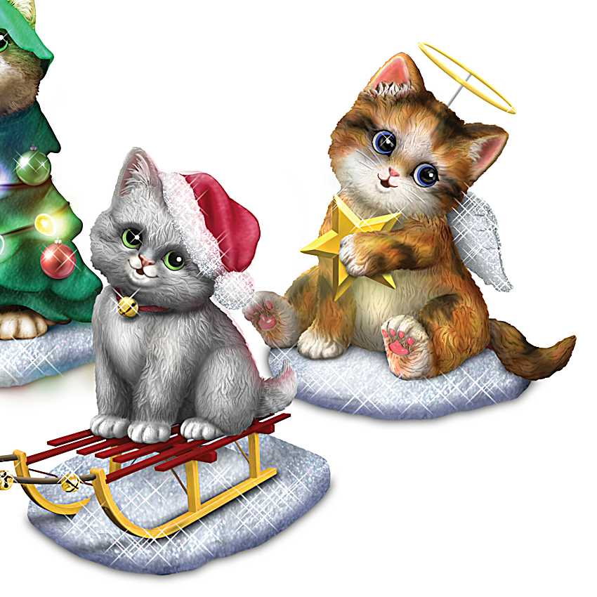 Purr-fect Medleys Illuminated Musical Christmas Cat Figurines By