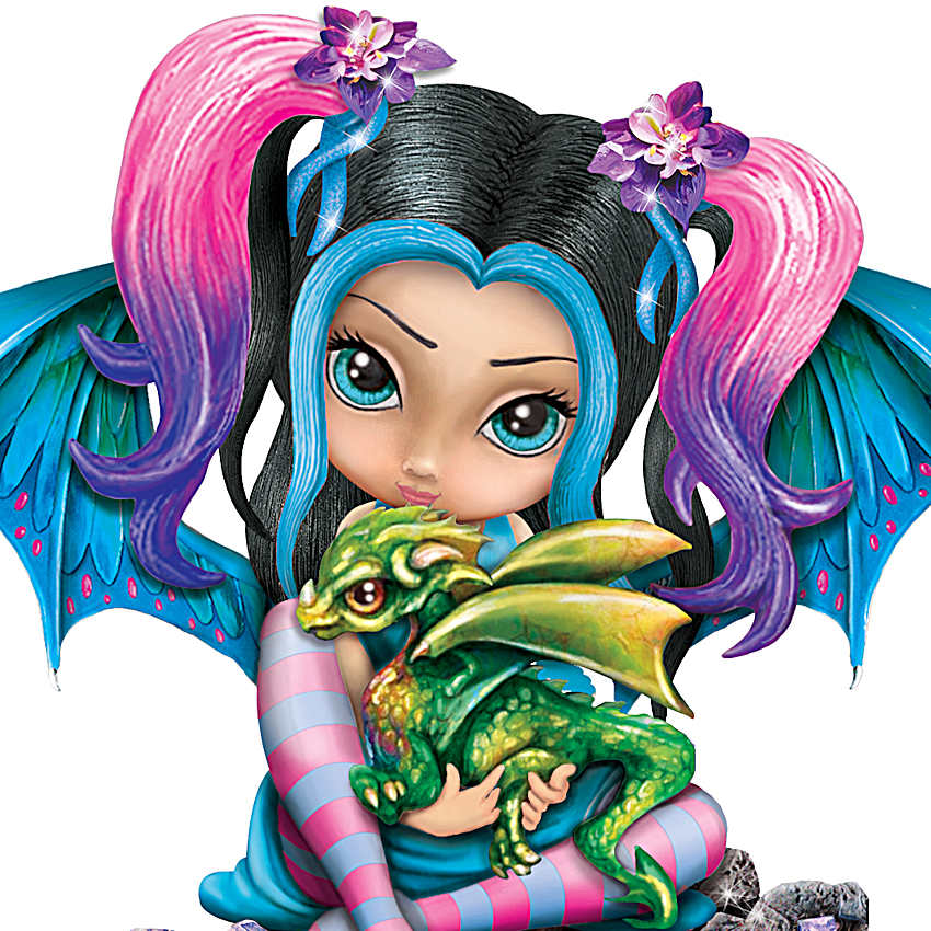 Colorful Hand-Painted Sculpted Fairy Clocks With Dragon Companions