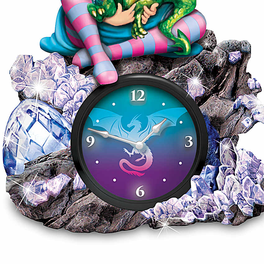 Colorful Hand-Painted Sculpted Fairy Clocks With Dragon Companions
