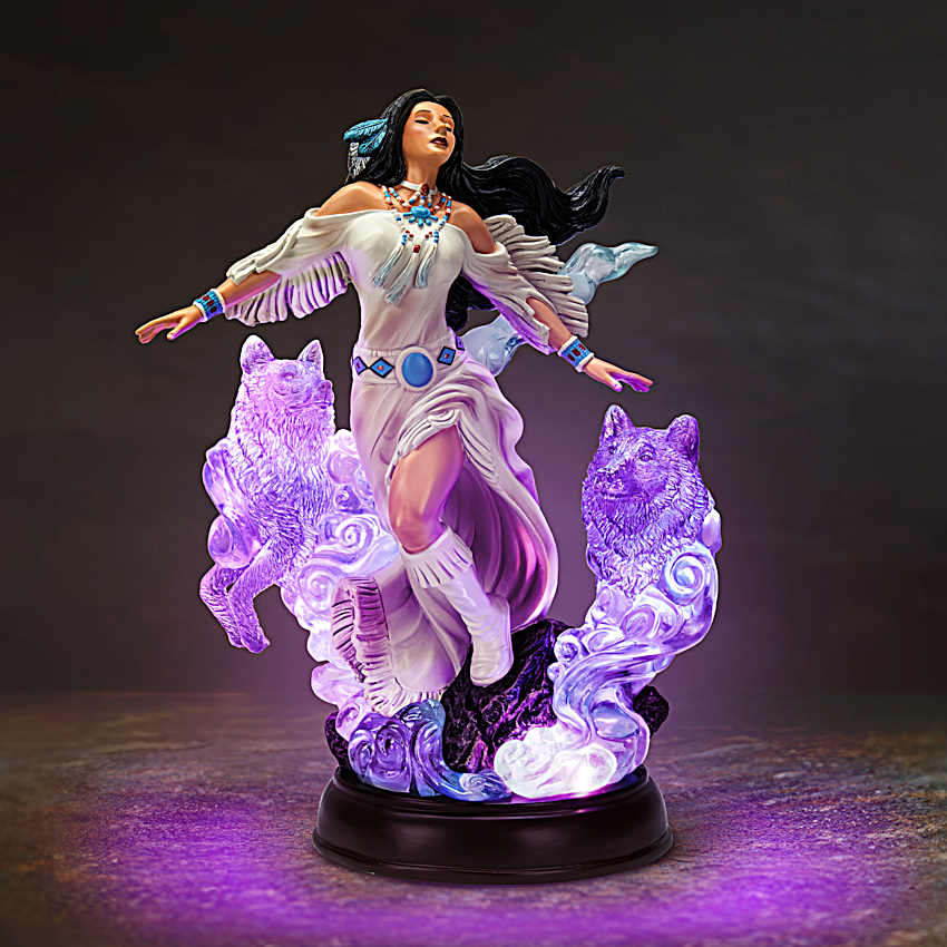 Hand-Painted Maiden Sculptures Illuminated With Violet, Blue And