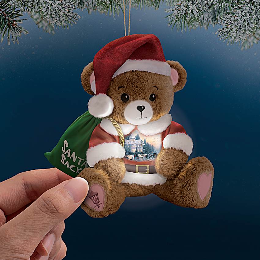 Illuminated Plush Teddy Bear Ornament Collection Adorned With