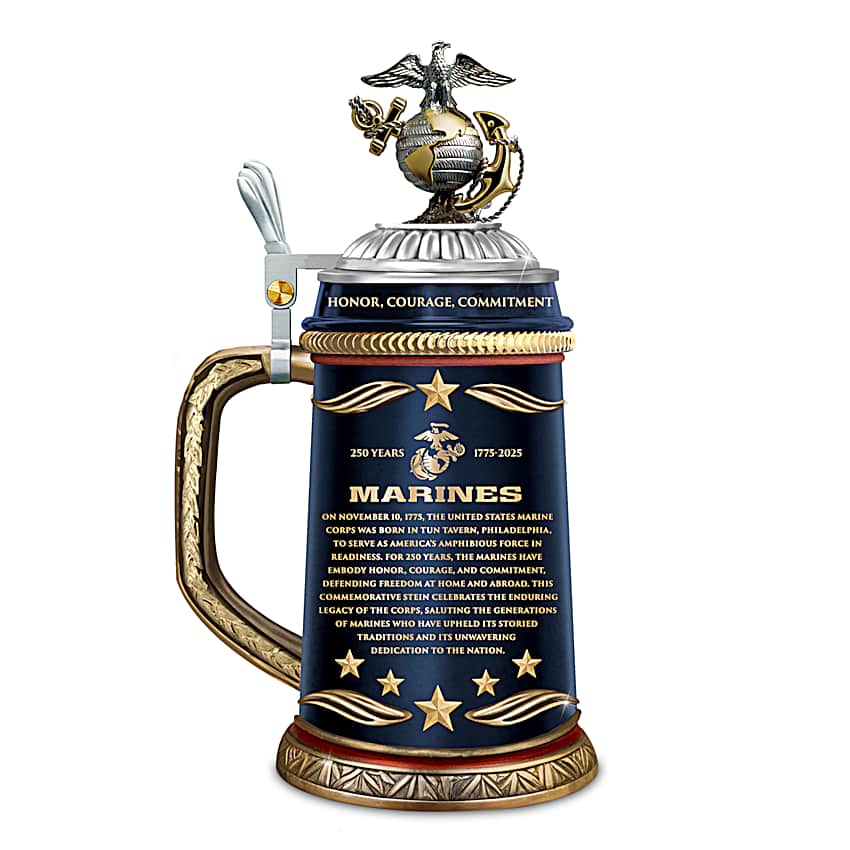 USMC Porcelain Stein Collection Adorned With Imagery Honoring The