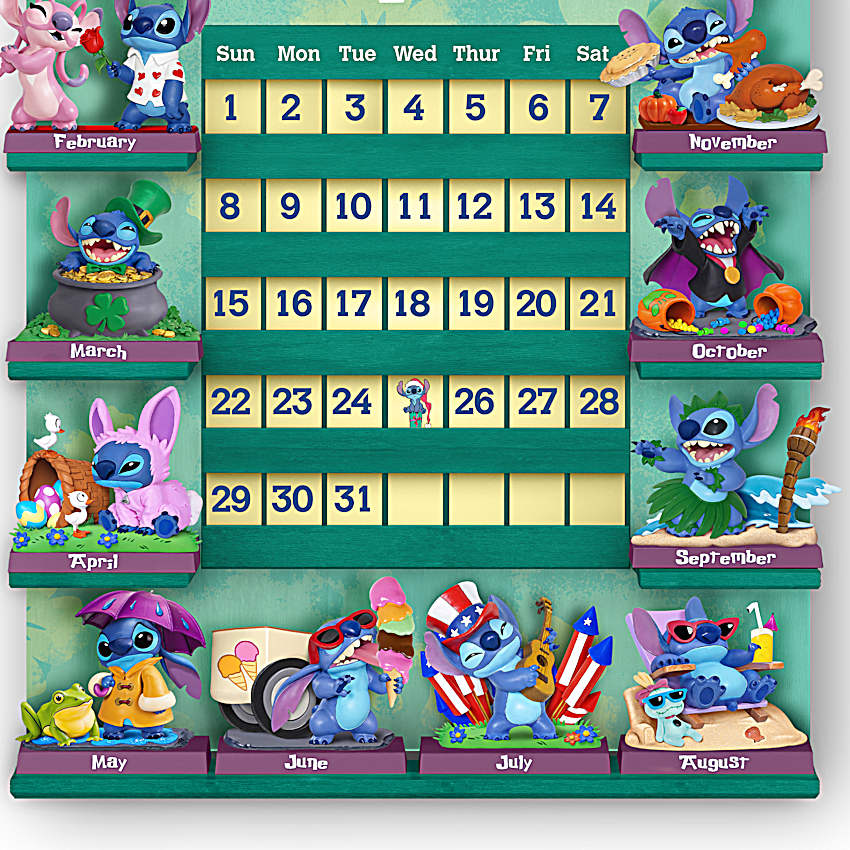 Perpetual Calendar Featuring Disneys Stitch Figurines, Month