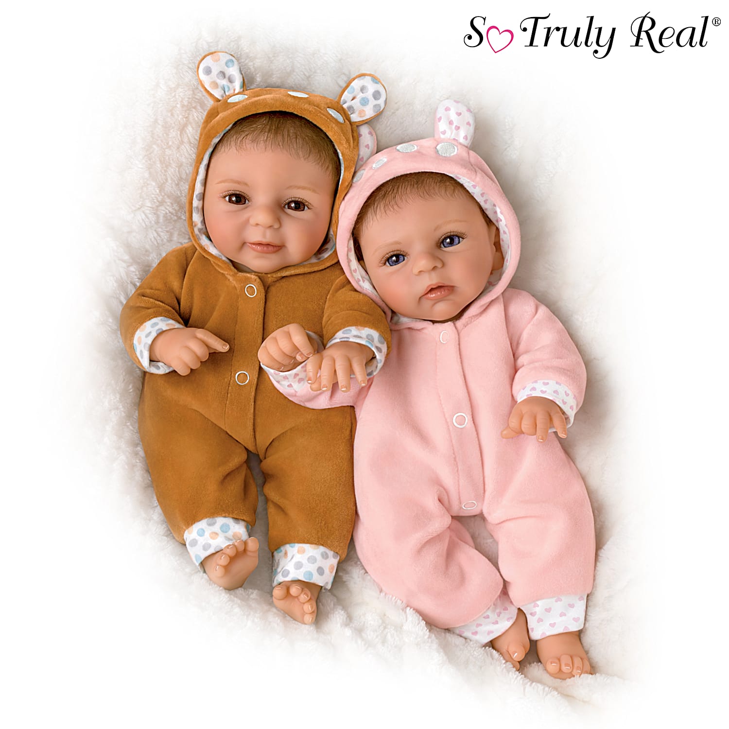 So Truly Real Sherry Rawn Oh Deer The Twins Are Here Vinyl Baby Doll Set Featuring Deer Inspired Outfits