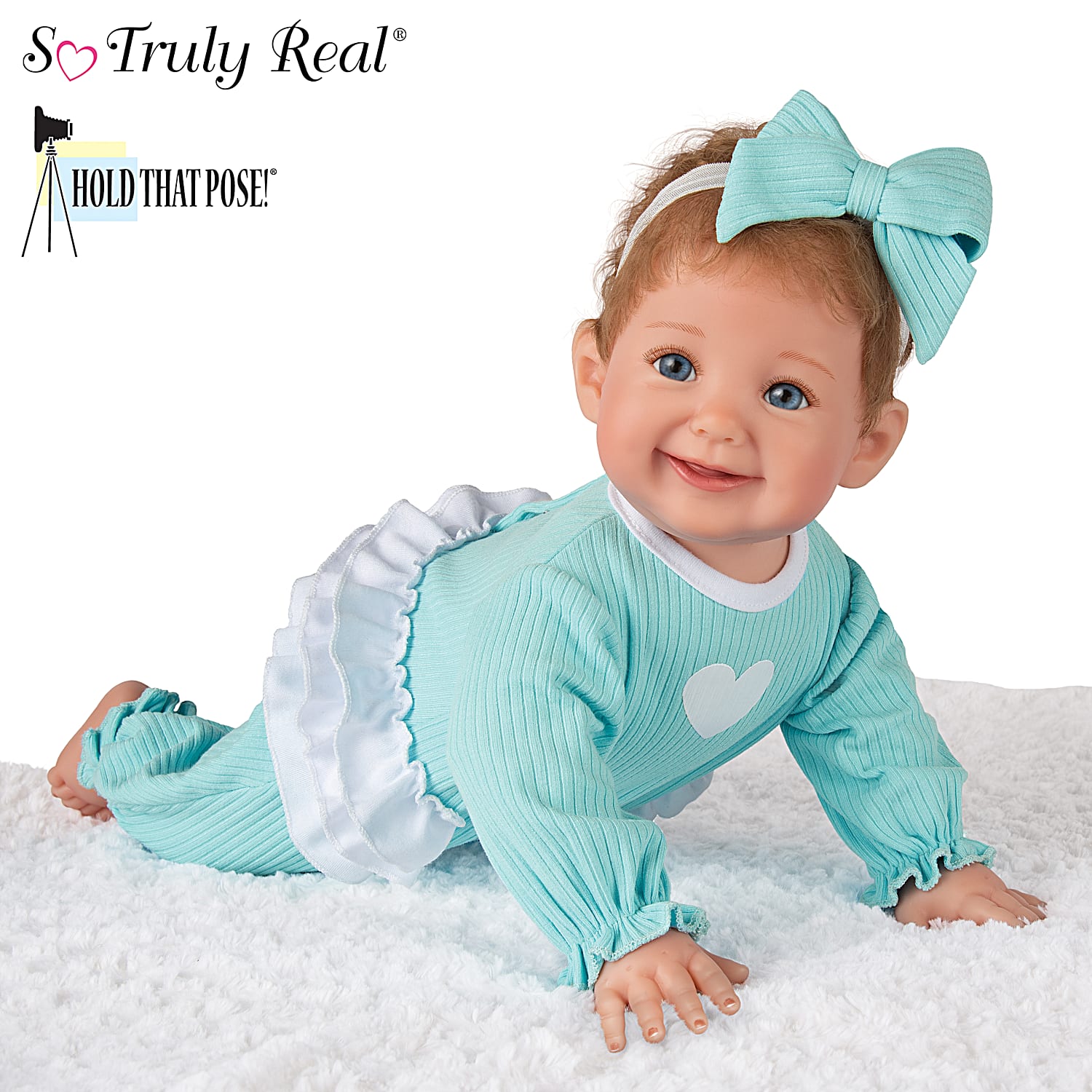Hand Painted Lifelike Baby Doll Featuring A Long Sleeved Longall With Ruffles And Matching Headband