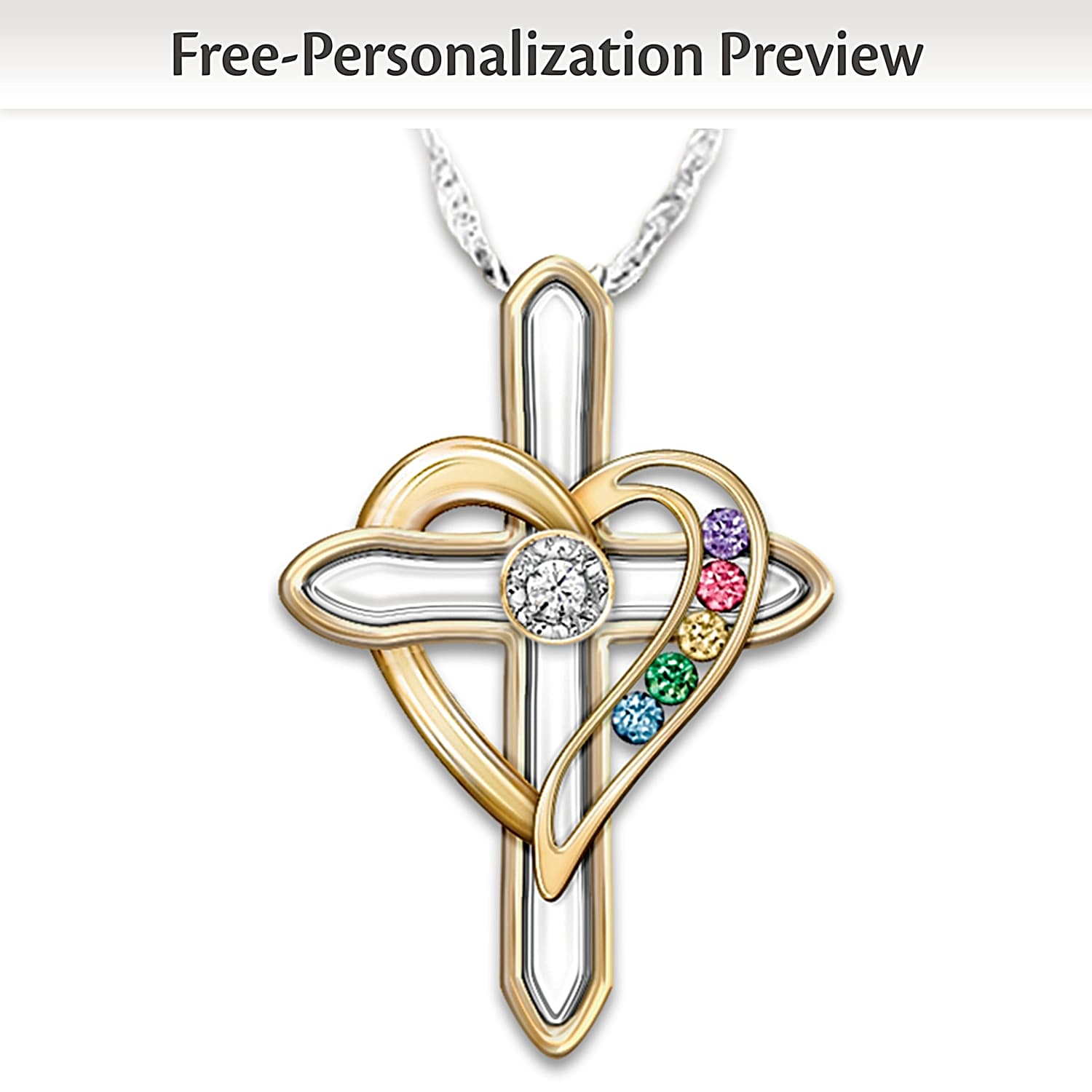 Mother s Cross Necklace With Family Birthstones And Diamond