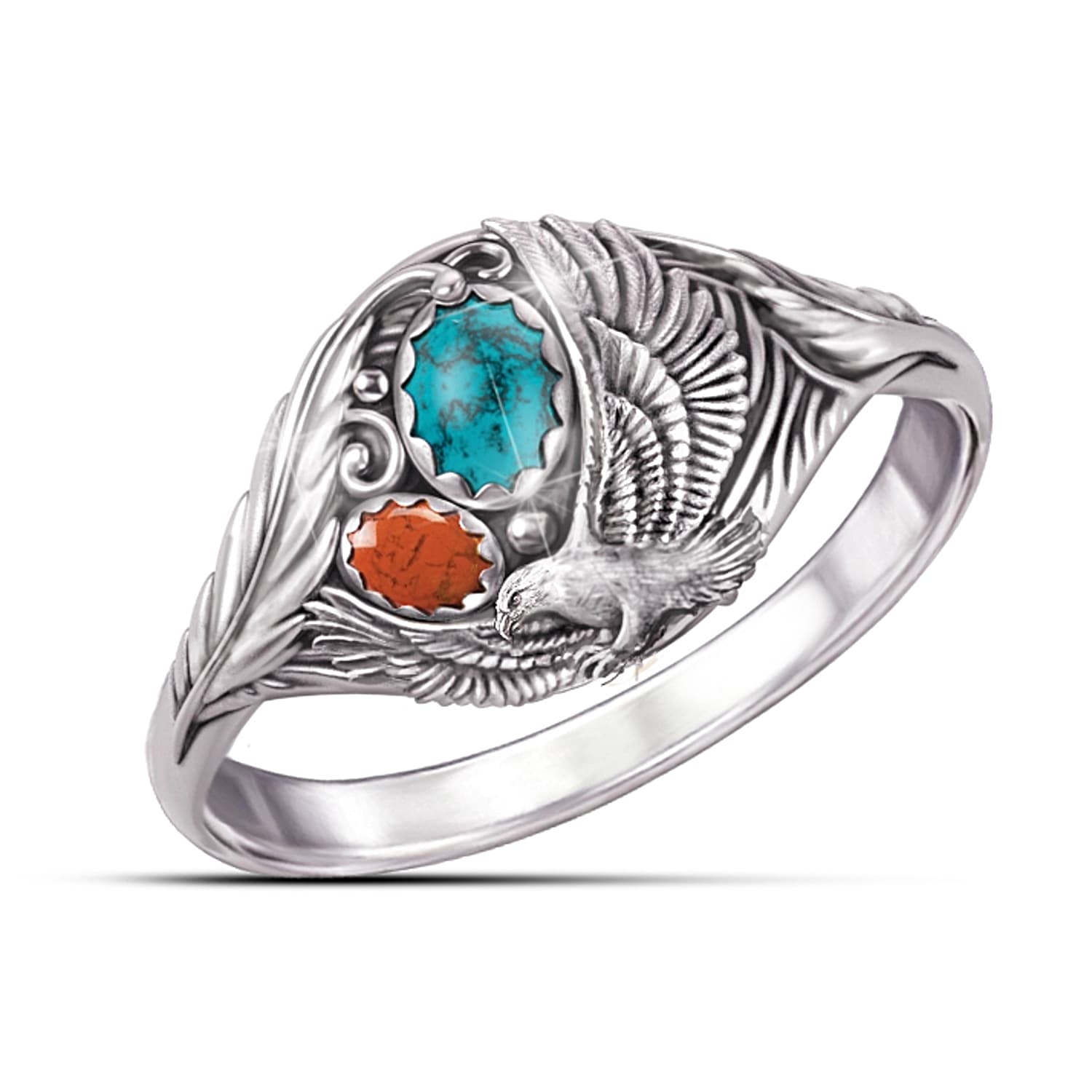 Spirit Of The Eagle Turquoise And Jasper Silver Ring