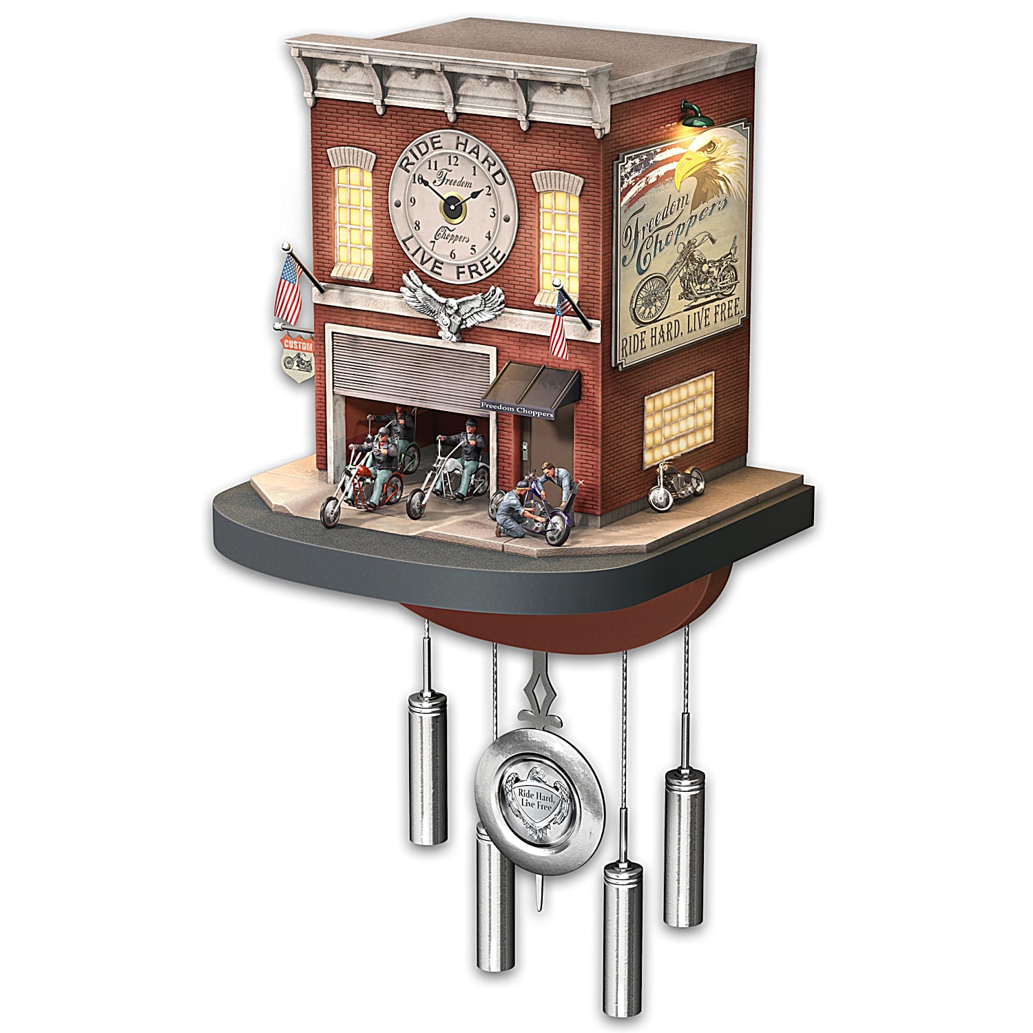 Cuckoo Clock: Freedom Choppers Motorcycle Garage Cuckoo Clock Cuckoo Clock: Freedom Choppers Motorcycle Garage Cuckoo Clock