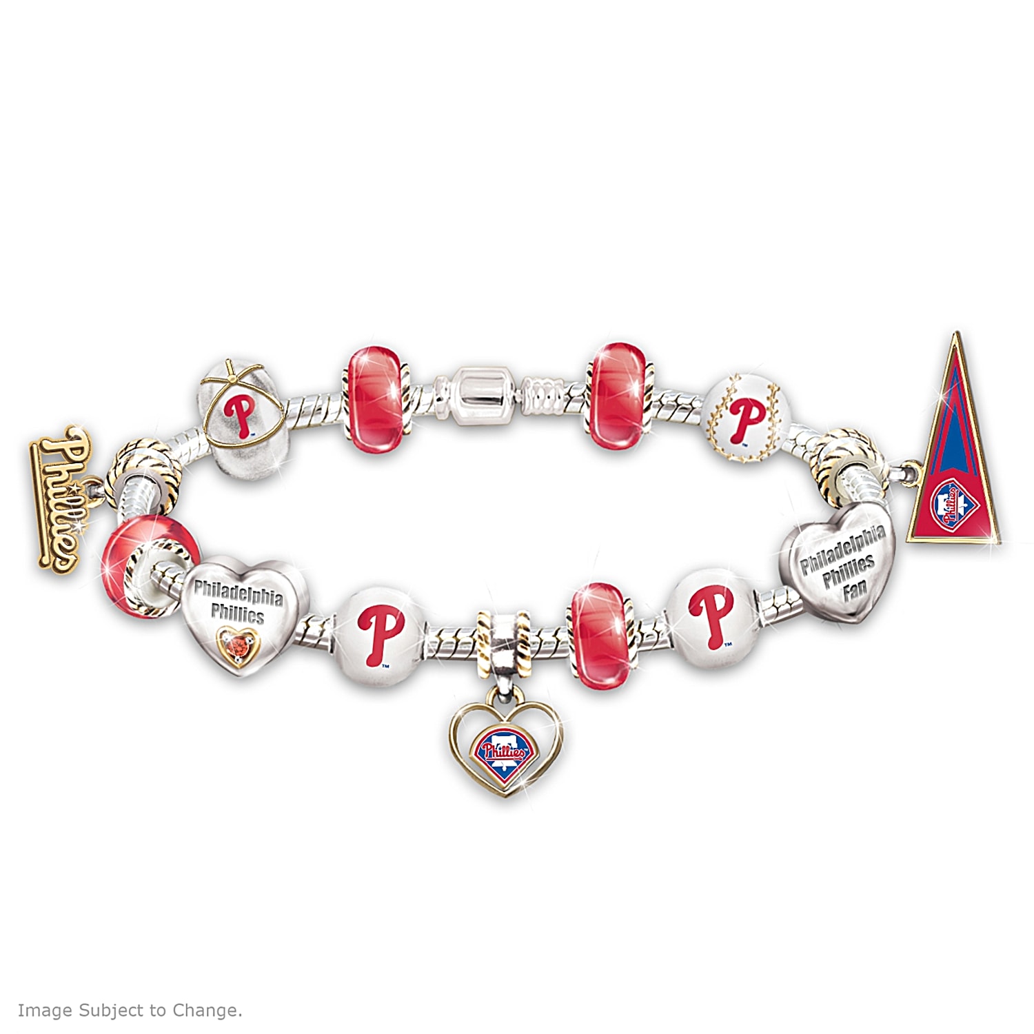 Phillies Bracelet， Phillies Heart Charm Bracelet 海外 即決-