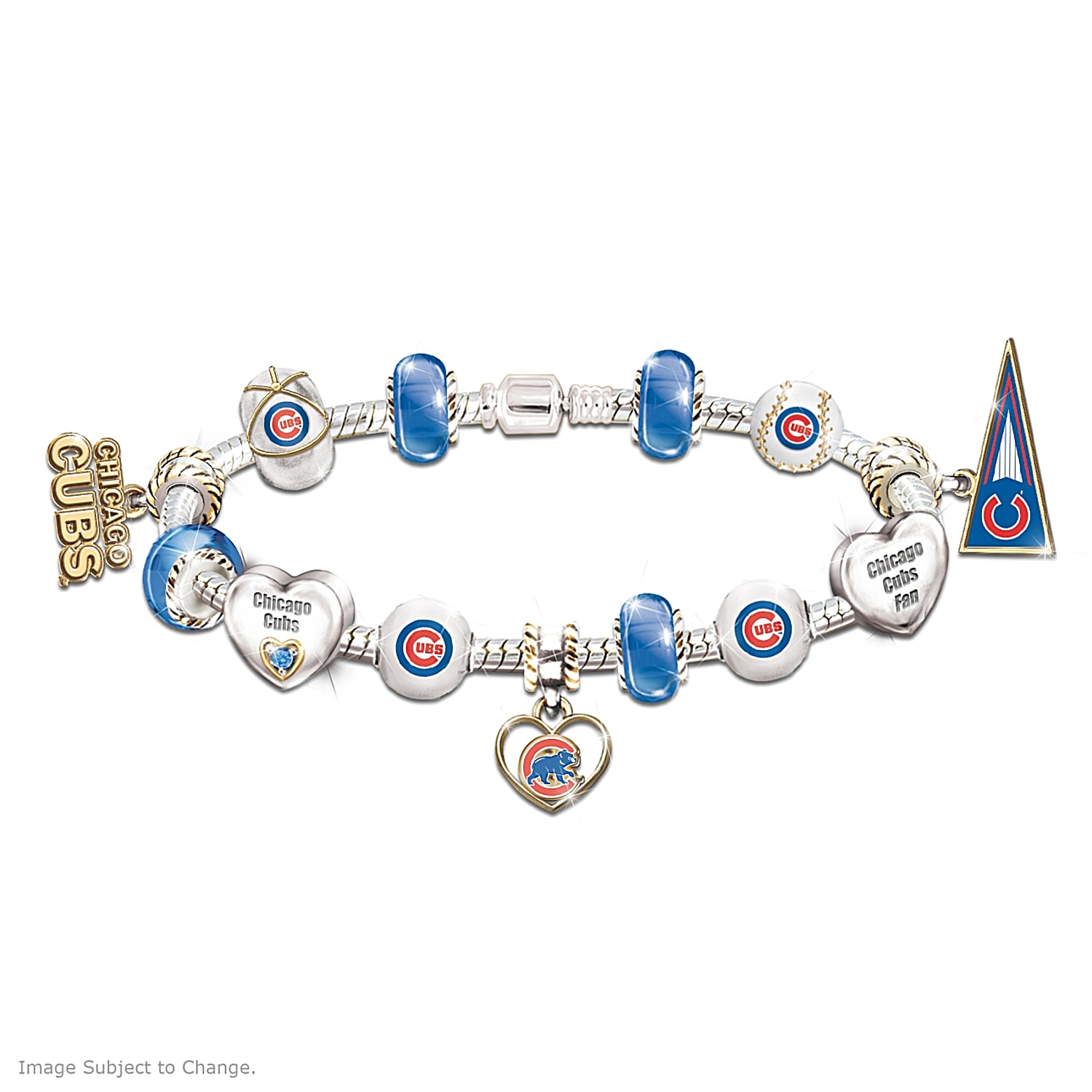Chicago Cubs Women's Sterling Silver Gold-Plated Bar Bracelet