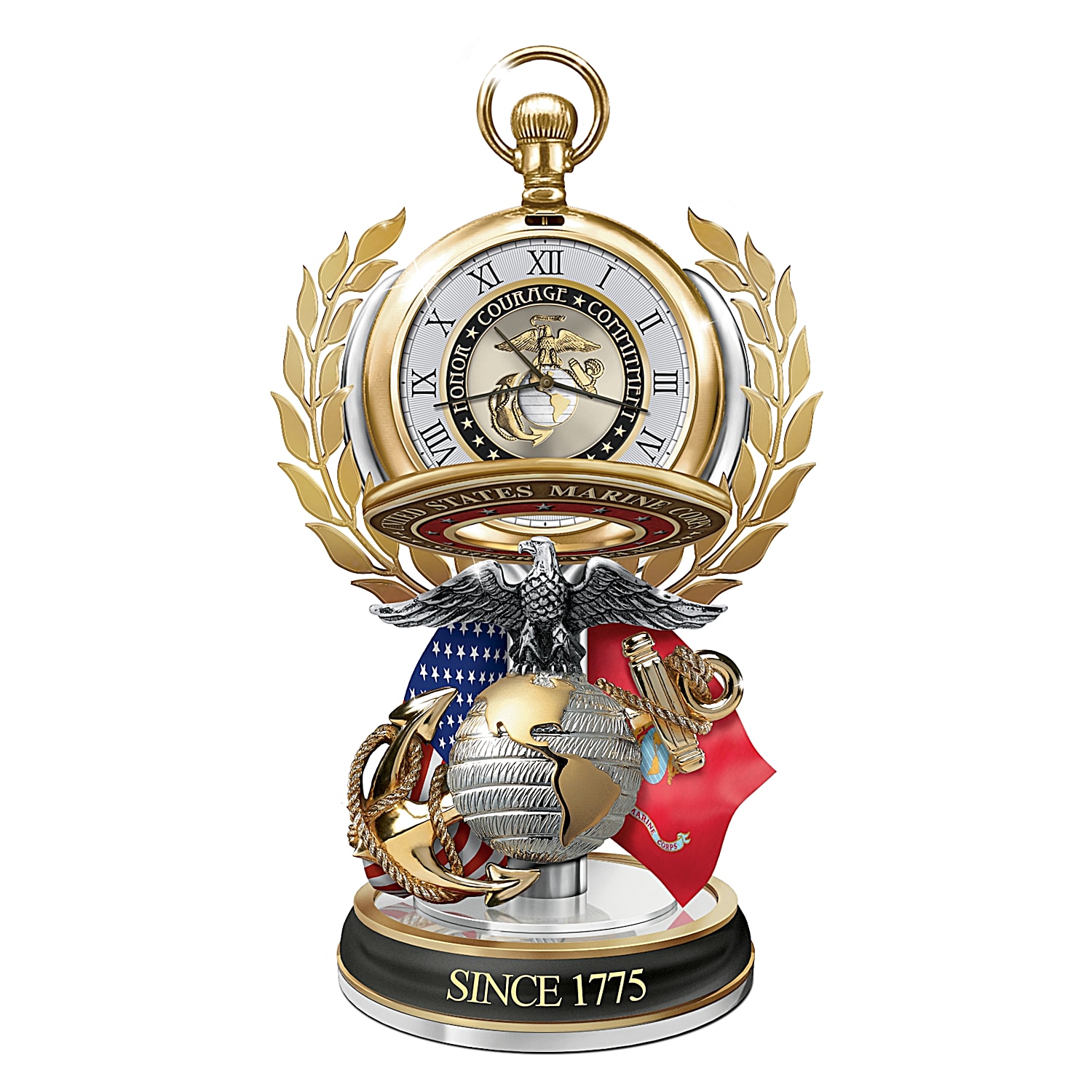 United States Marine Corps Semper Fi Pocket Watch With Fact Cards