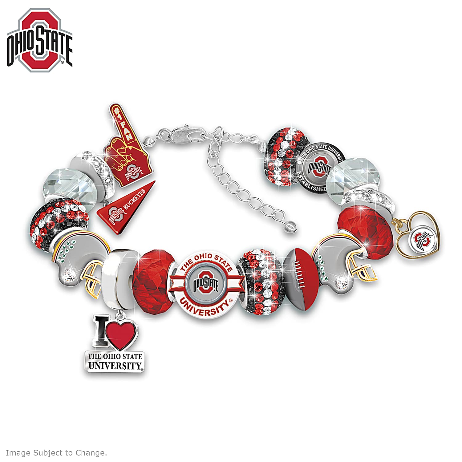 Fashionable Fan Ohio State University Buckeyes Charm Bracelet