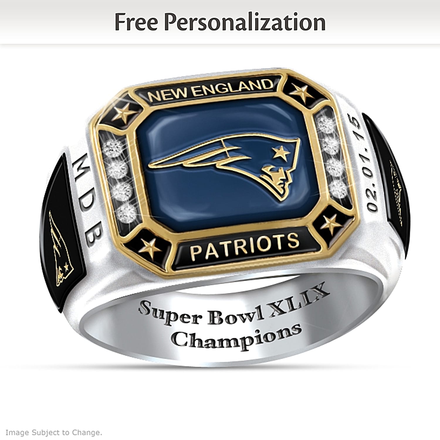 New England Patriots Super Bowl XLIX Champions Patriots Pride Personalized Mens Ring