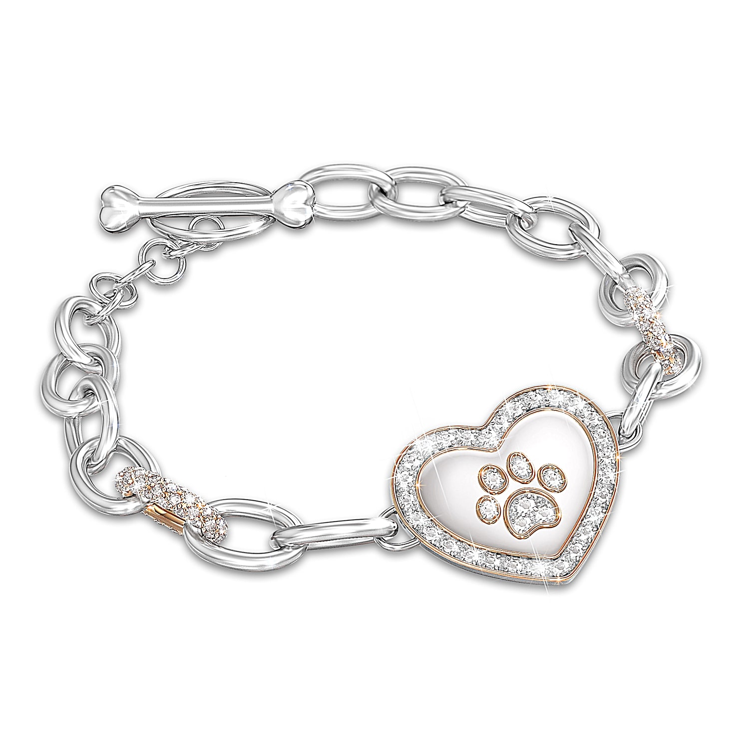 Pet Lovers Crystal Paw Print Womens Bracelet