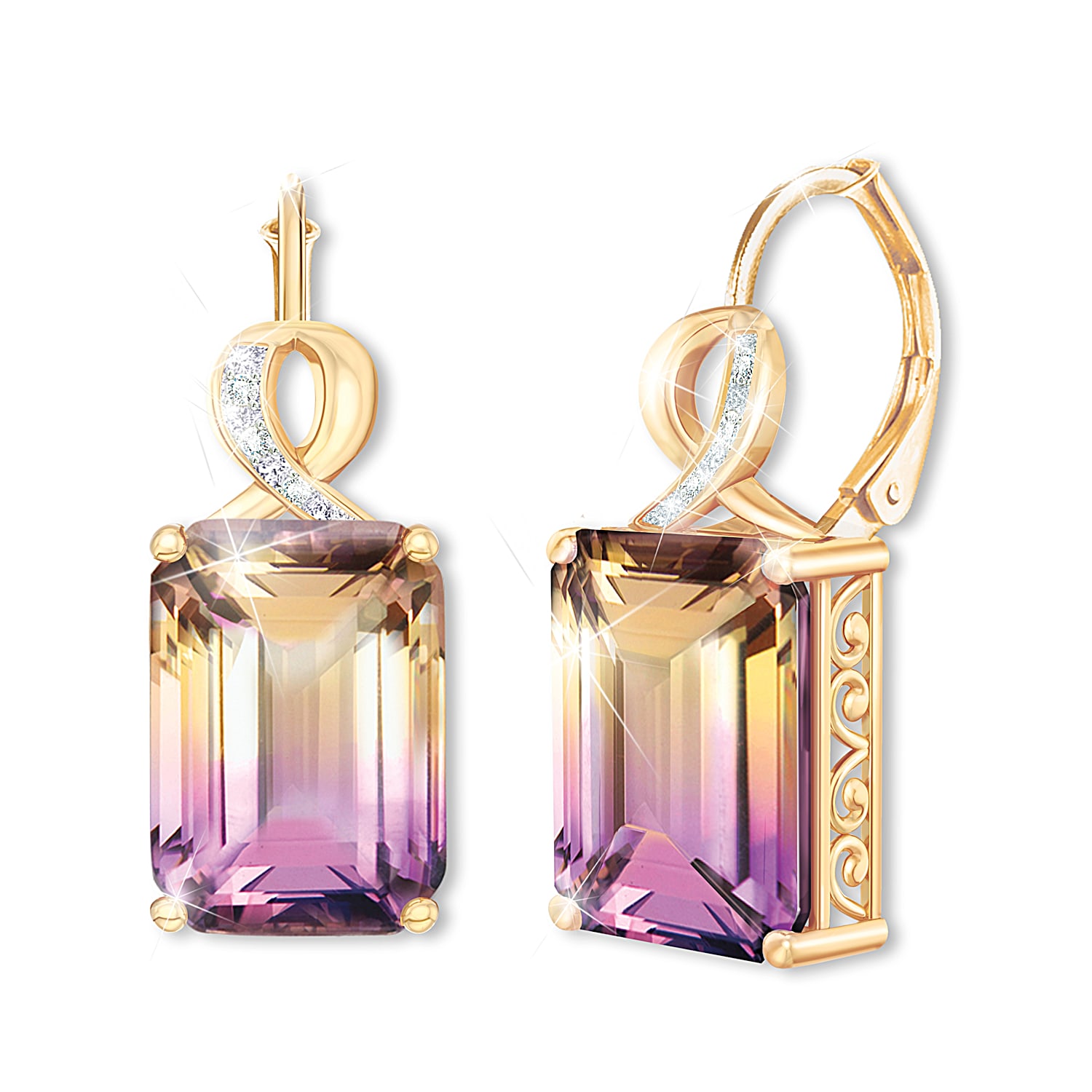 Sunset Oasis 18K Gold-Plated Ametrine And Diamond Earrings