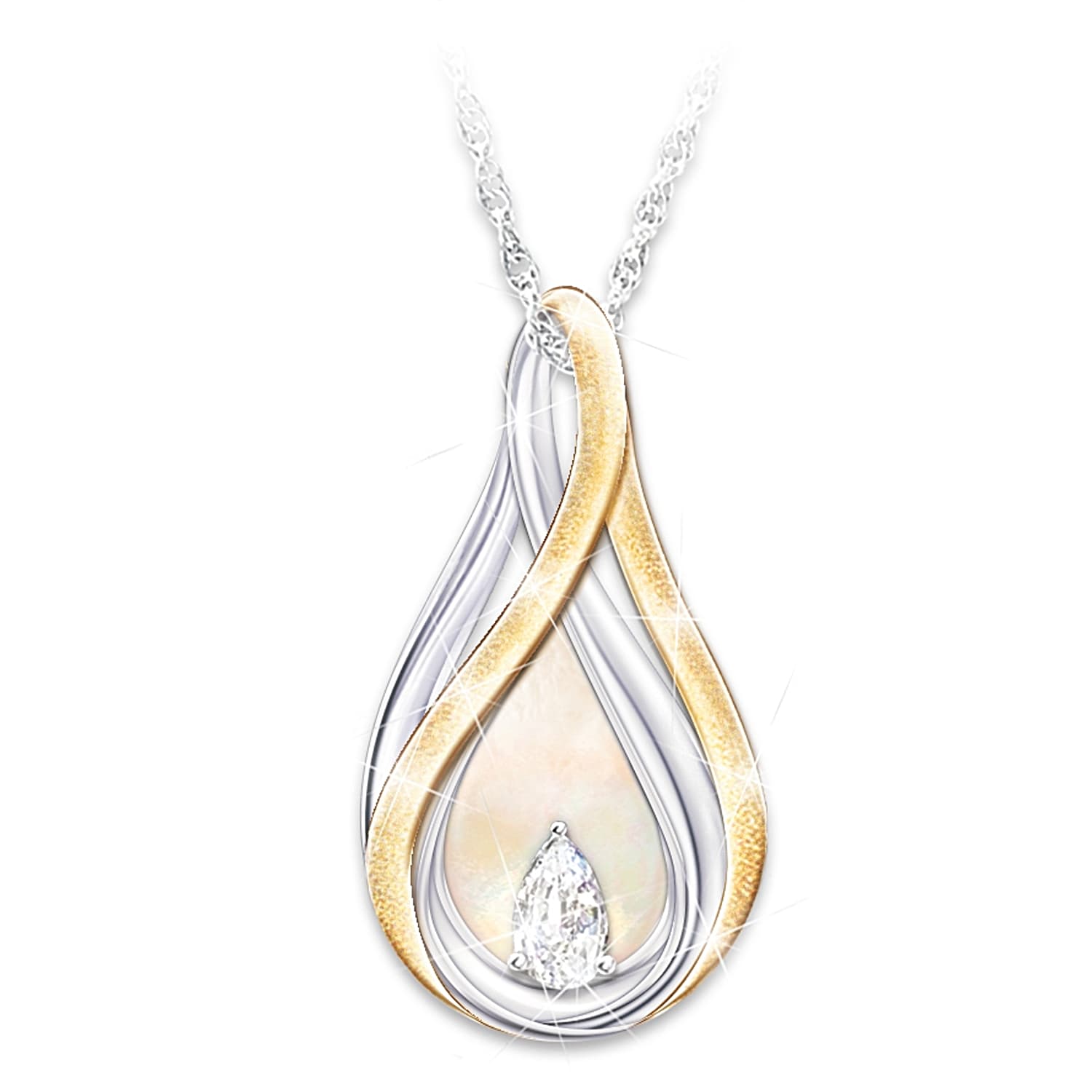 Cushion White Topaz Silver Topped Gold Collet Solitaire Pendant Necklace Signed Fred Leighton, Style N-1049FL-0-WTPZ-SVGO