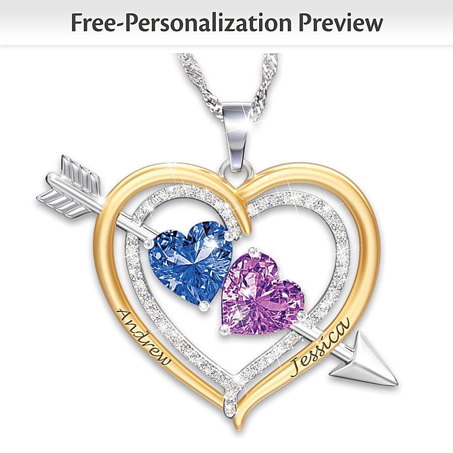 Love Struck Name Engraved Couples Birthstone Necklace