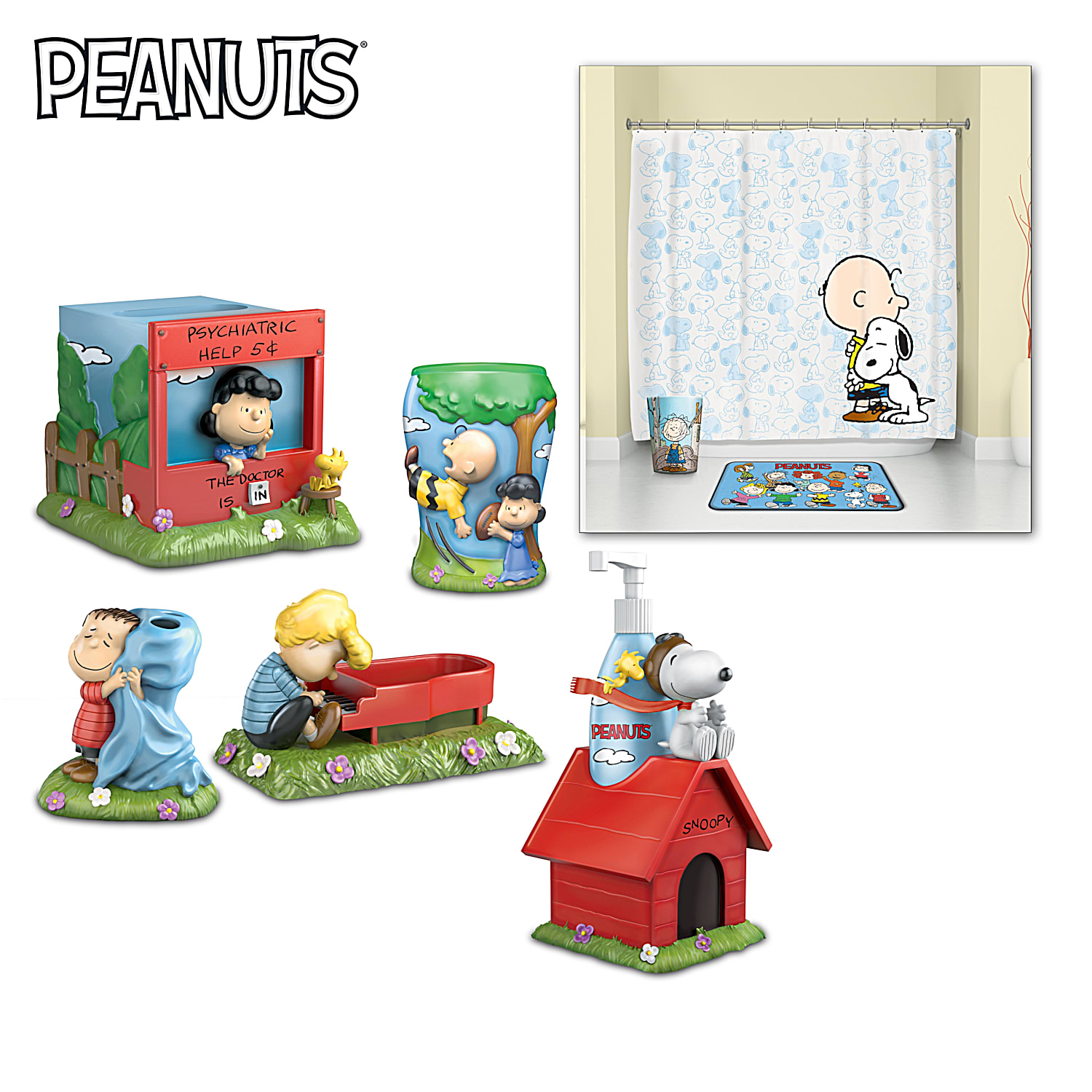 PEANUTS The Gangs All Here Heirloom Porcelain Bath Accessories Set