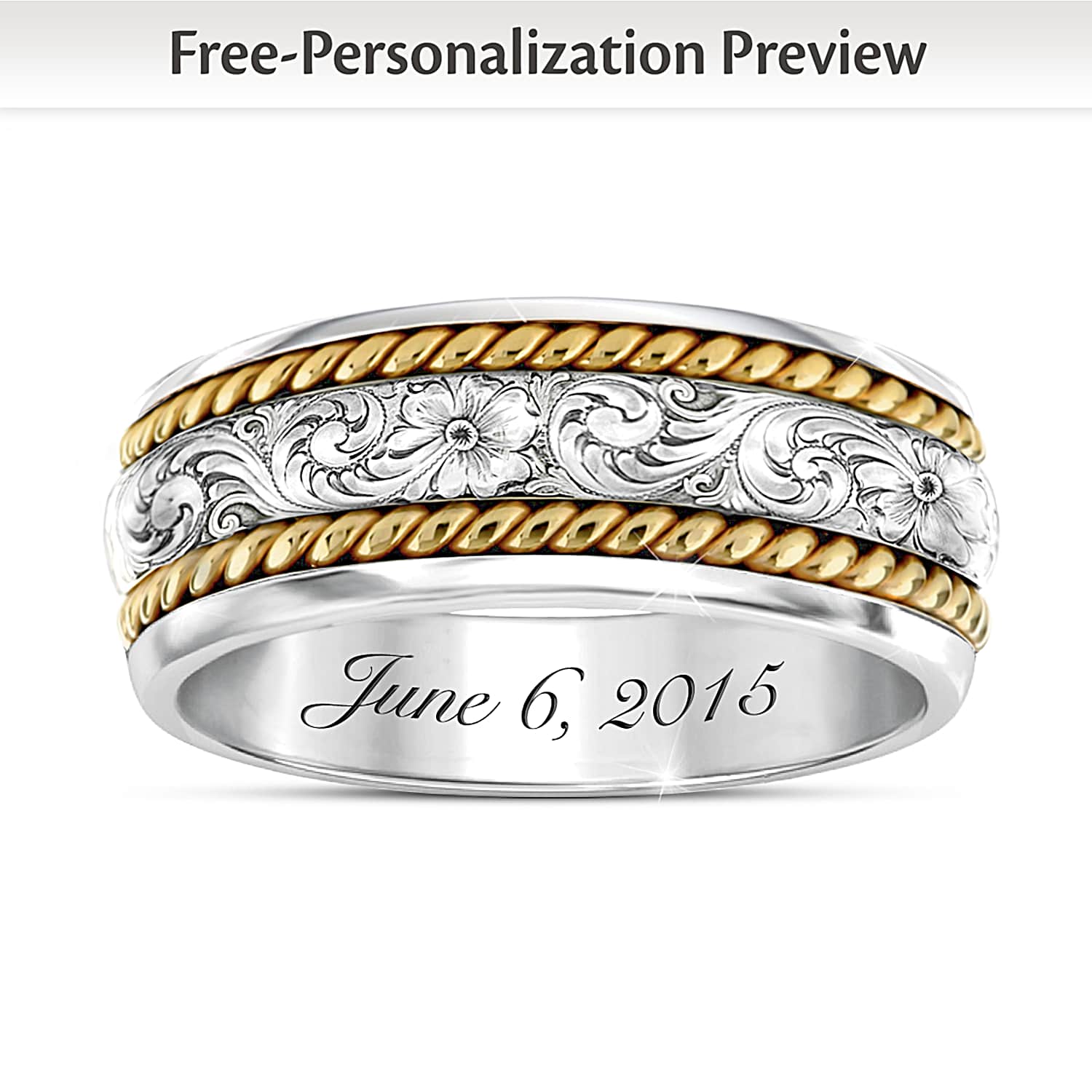 Western Romance Personalized Mens Wedding Ring