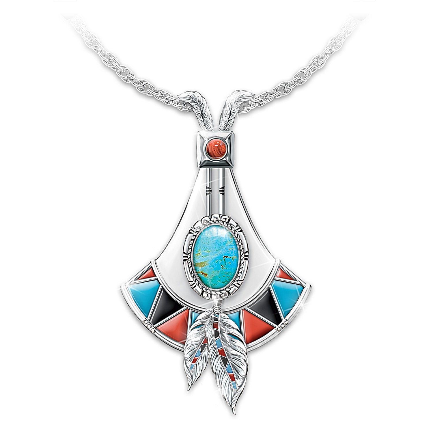 Sacred Stone Womens Sterling Silver Necklace With Turquoise
