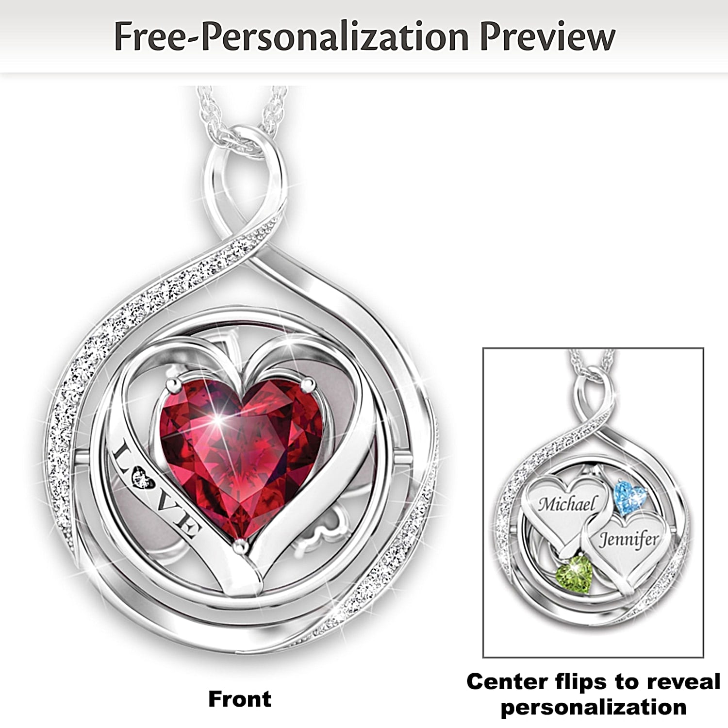 Crystal Birthstone Personalized Flip Pendant Necklace
