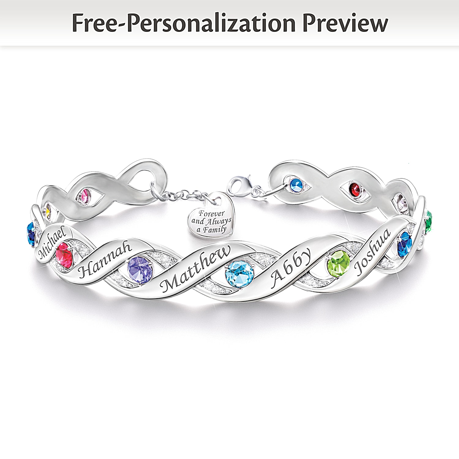 Name bracelets with birthstones discount