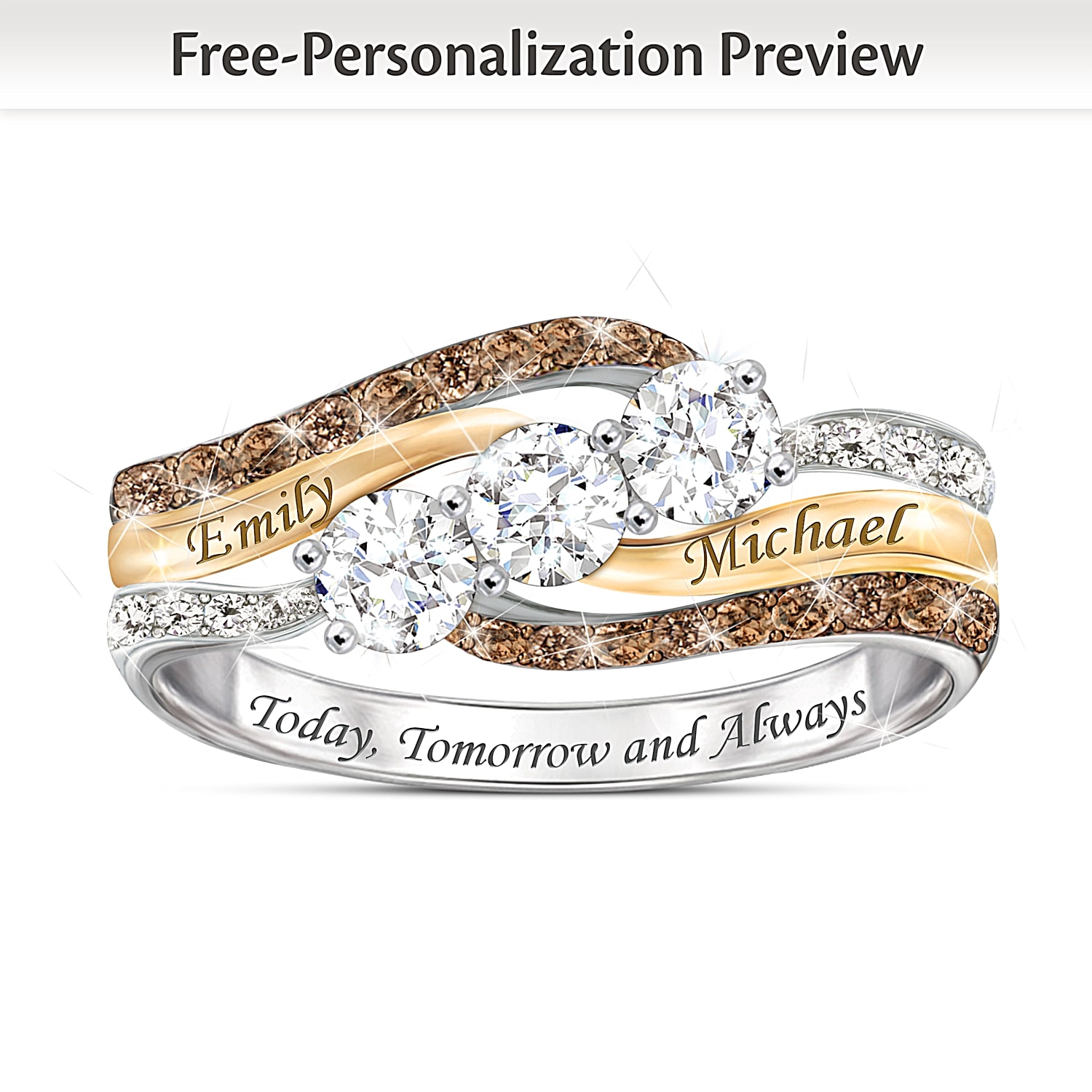 Today And Always Womens Personalized Diamond Topaz Ring