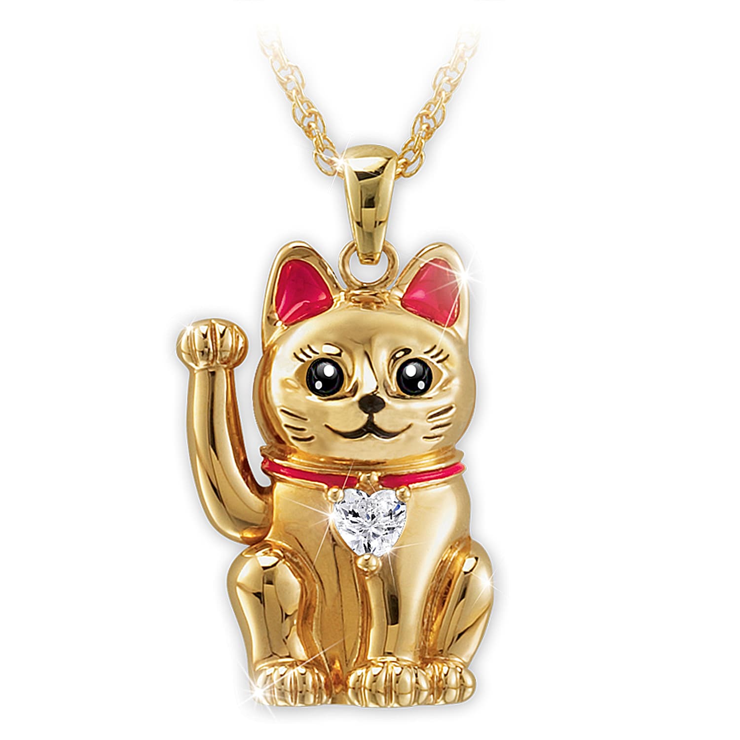 Vivienne Maneki Neko Pendant, 3 Golds, Lacquer & Diamonds