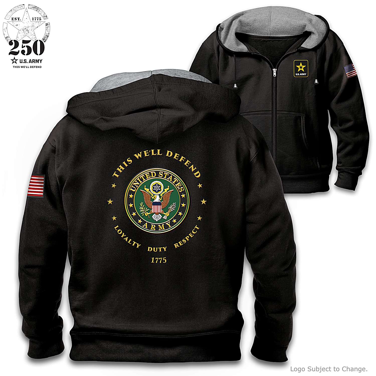 Men's U.S. Army Hoodie – Black Knit Fleece Zip-Up
