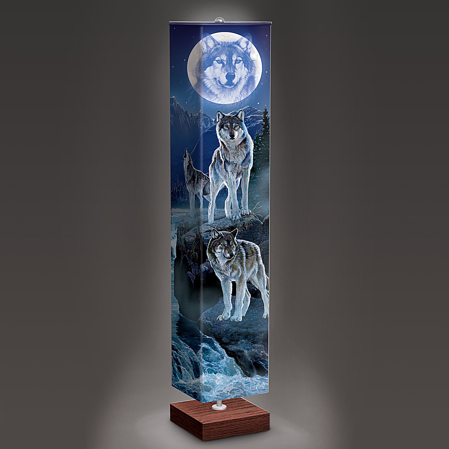 Al Agnew Mystic Moonlight Wolf Art Floor Lamp With Foot Pedal Switch