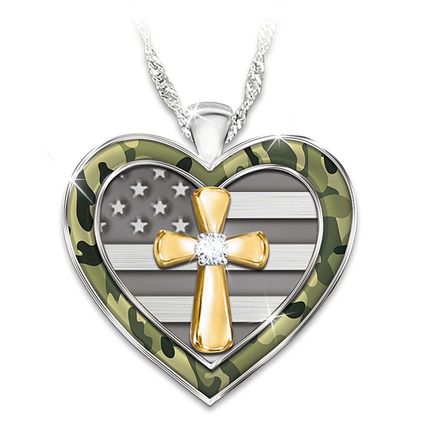 My Country My Faith Womens Patriotic Heart Shaped Pendant