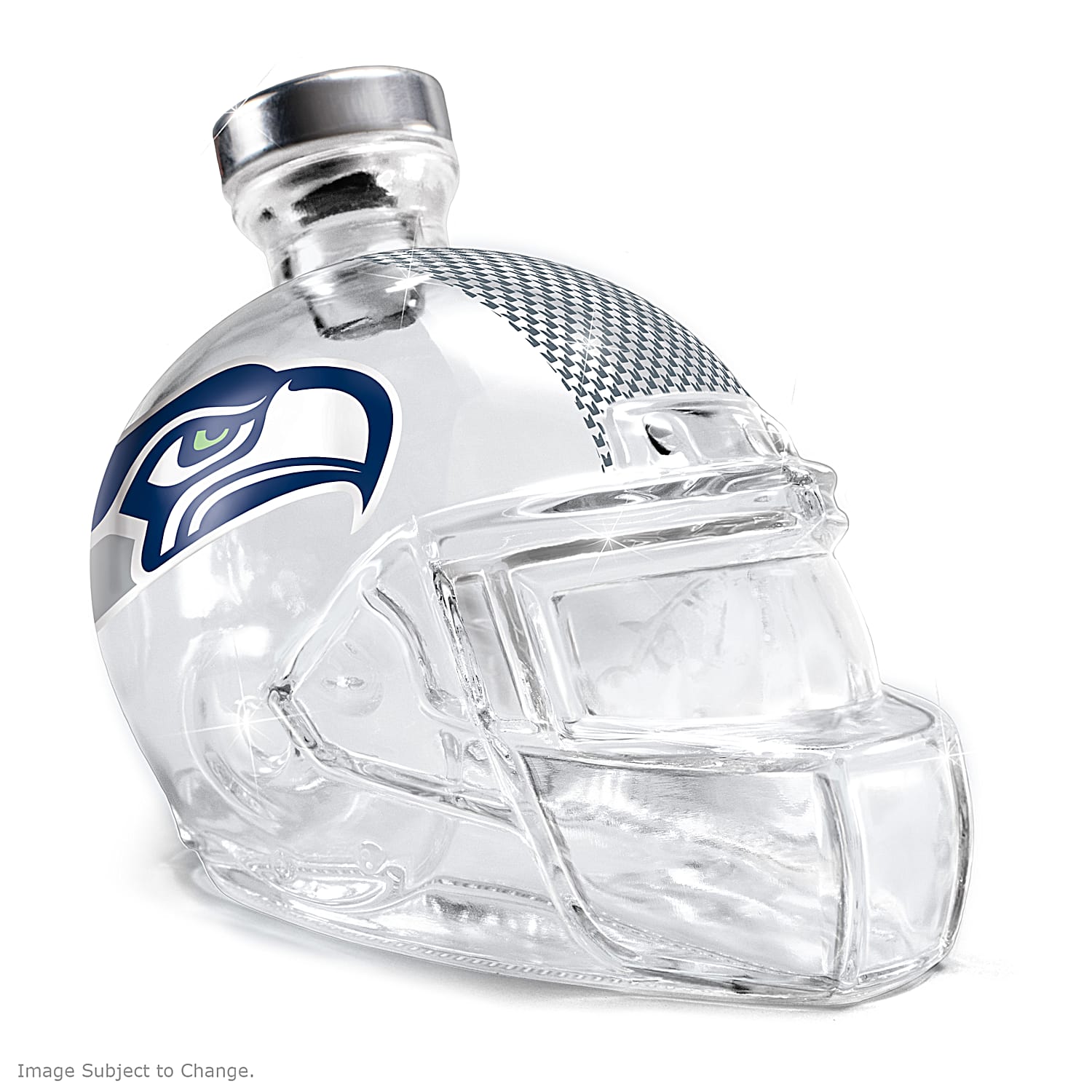 Seattle Seahawks NFL Helmet Glass Decanter Featuring Team Logos On