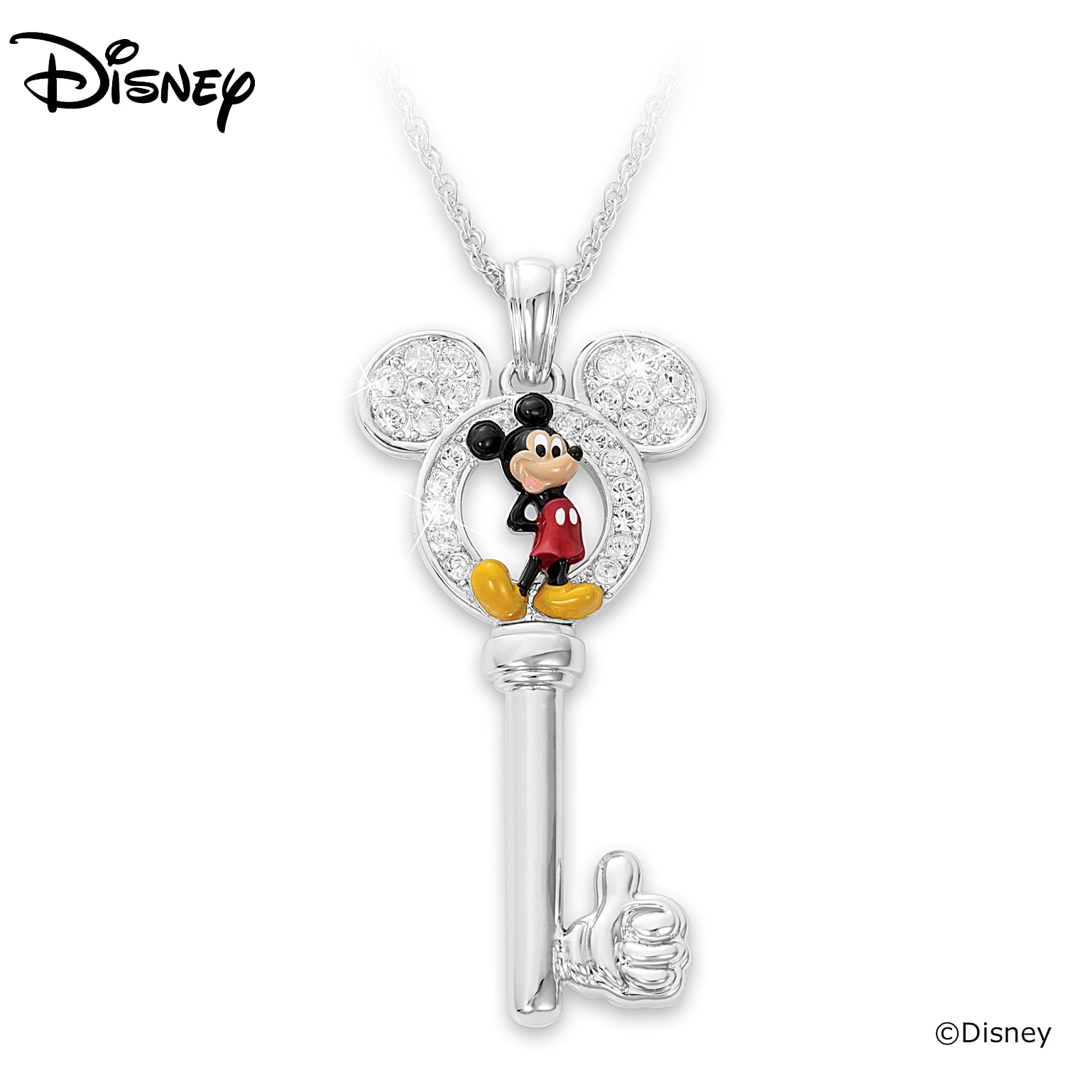 Swarovski Disney Mickey Mouse Key Ring, White, Rhodium Plated