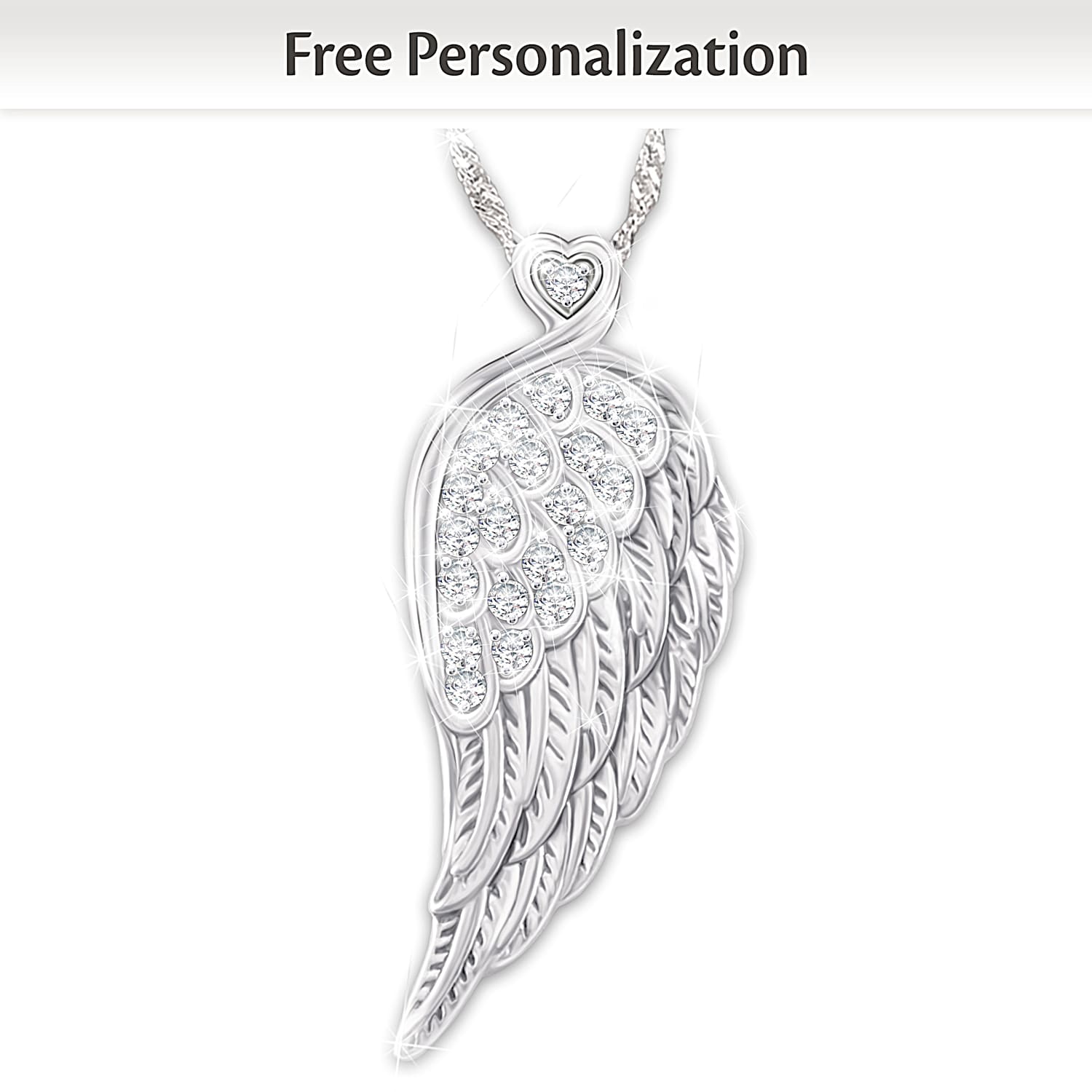 Protection For My Daughter Sterling Silver Guardian Angel Pendant Necklace Featuring An Angel Wing Design Adorned With Over 20 Crystals