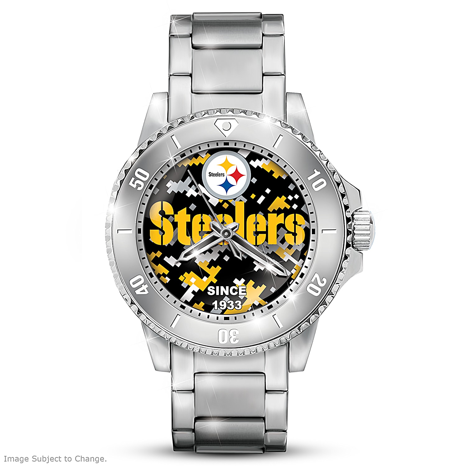 Pittsburgh Steelers Mens Stainless Steel NFL Watch Featuring A