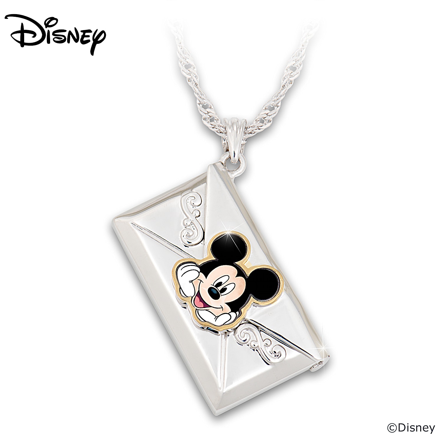 Womens Platinum Plated Letter Pendant With 18K Gold Plated Accents And A Disney Mickey Mouse Clasp