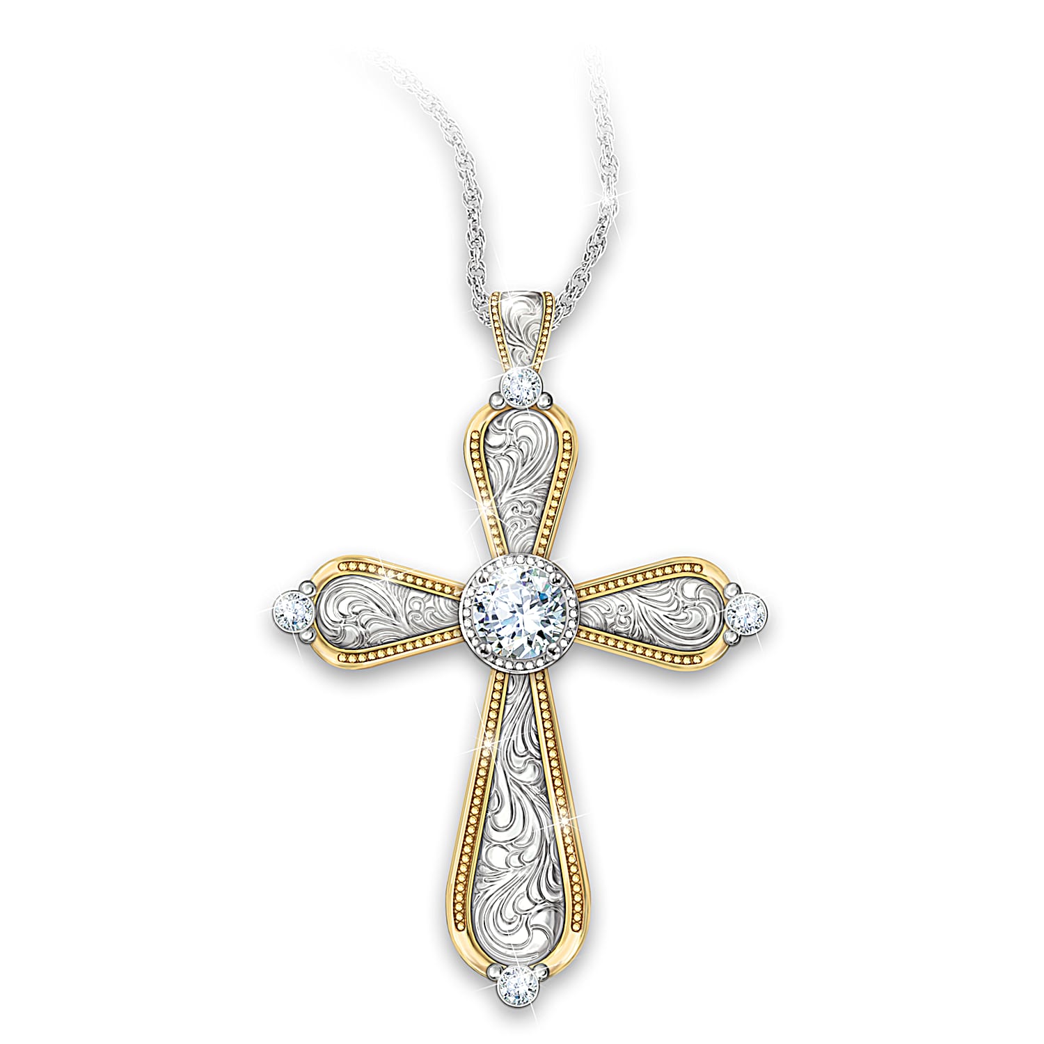 Western Sterling Silver Religious Cross Pendant With 18K