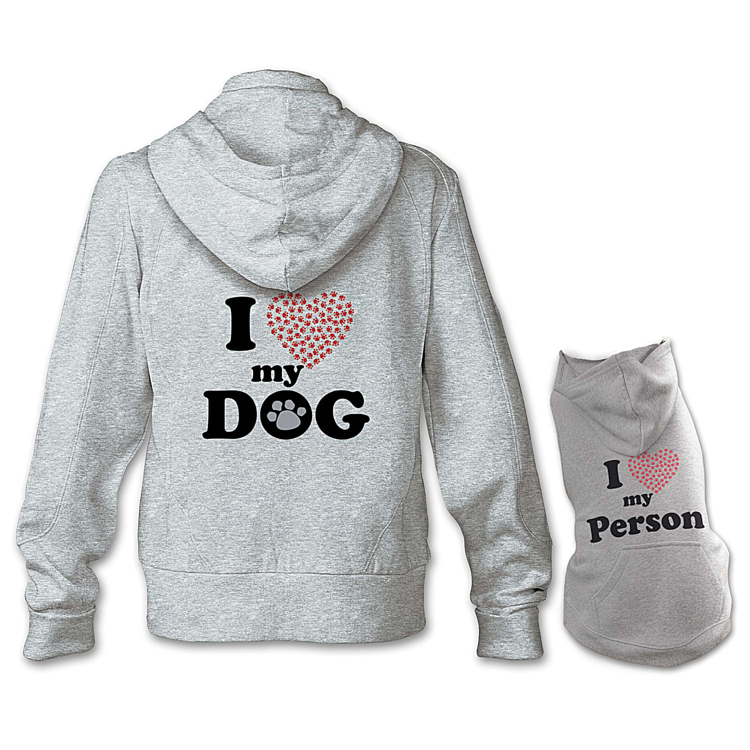 My Best Friend Dog And Womens Heather Gray Jersey Knit Lined Matching Hoodies Both Printed With Loving Messages In Fuzzy Flocked Texture