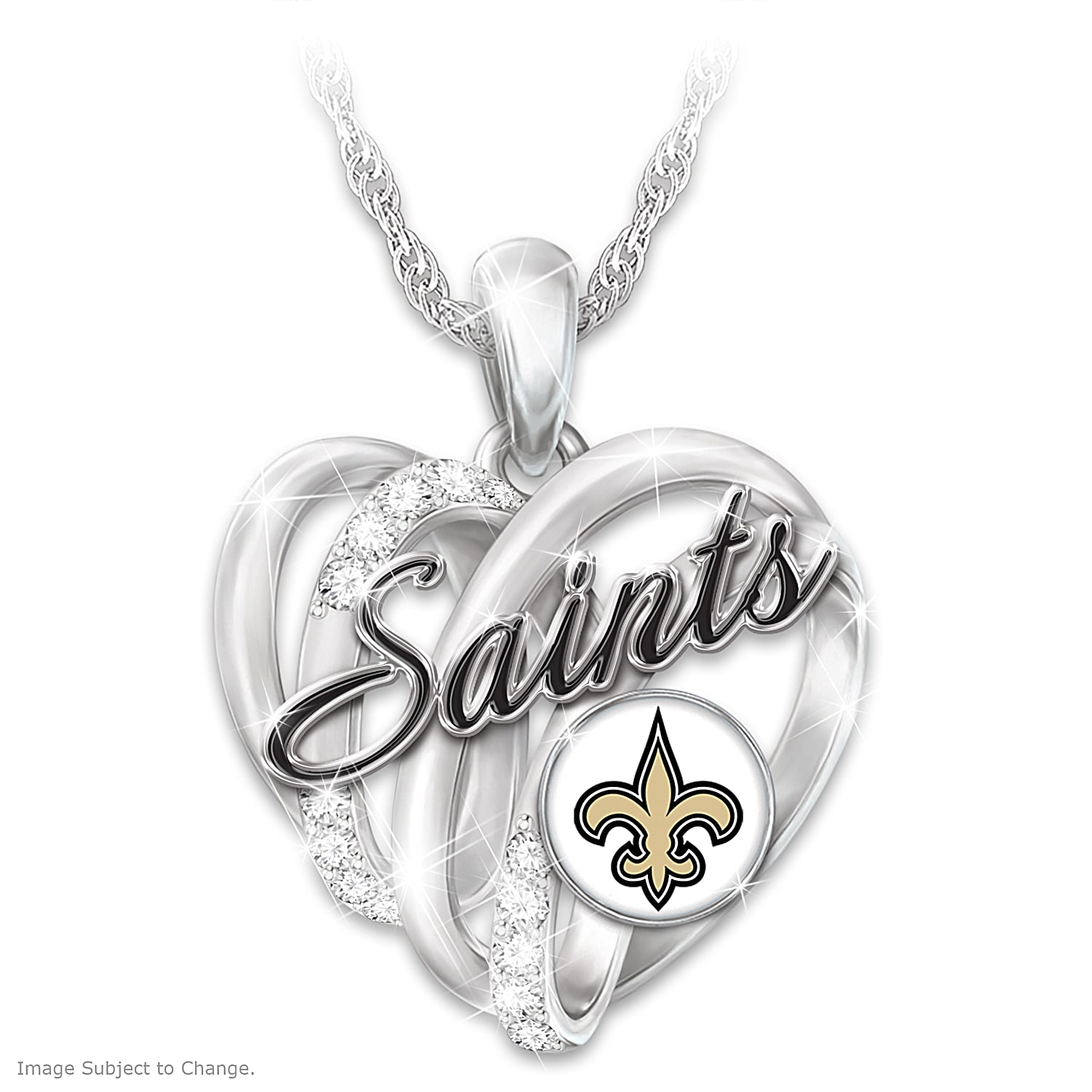 New Orleans Saints Written On My Heart NFL Sterling Silver-Plated Pendant  Necklace Featuring A Heart With Team Name And Adorned With Crystal Accents